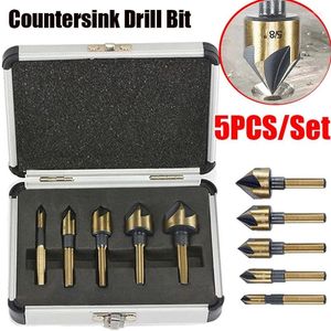 Bedding Sets 5 Pcs/Set Industrial Countersink Drill Bit Set Tri-Flat Shank Quick Change 1/4";-3/4"; Kit Woodworking Professional