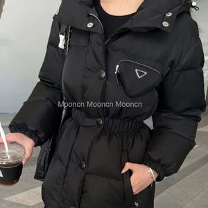 Womens New Fashionable Waist Closing Mid length High Waist Down Coat with Large Slim Standing Neck and Metal Buckle Design Fashionable Coat for Women