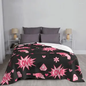 Decken glückliche Valentinstags -Waffe Koralle Fleece Plüsch Frühling Herbst Atmungsfreie warme Wurfdecke für Bett Schlafzimmer Bettwäsche Würfe