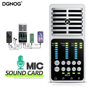 Conversor Card de som de interface de áudio USB com condensador Microfone Live Broadcast Phone/PC Recording Guitar Sound Card for Studio Singing