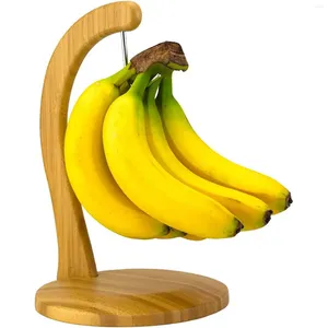 Kitchen Storage Bamboo Banana Fruit Hanger Base & Arm With Stainless-Steel Hook For Keeping Neat And Clean