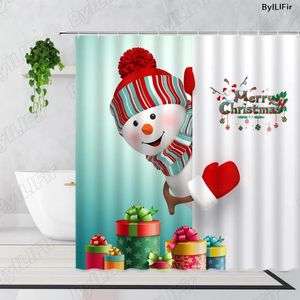 Shower Curtains Christmas Funny Cartoon Snowman Gift Santa Clause Children Xmas Year Home Bathroom Decor Fabric Curtain Sets