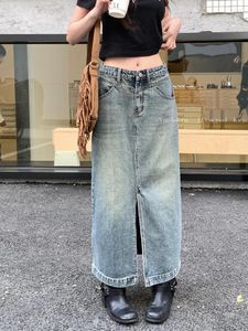 Signe Slergiri Vintage Front Split Jan Long Skirt Women Streetwear Streetwear Mid White Straight Maxi Denim Summer 2024