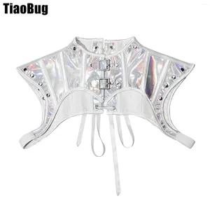 Bras Sets Metal Gothic Vest Crop Top Halloween Costumes PU Leather Buckle Rivets Lace-up Shoulder Wrap Shapewear Renaissance Steampunk