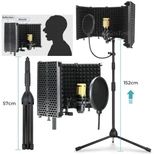Microphones Profession Microphone Studio Recording Microphone Stand Foldable Pop Filter Wind Screen Isolation Shield Windscreen with Tripod