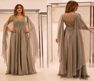 New Sexy Evening Dresses Chiffon V Neck Applique Lace Backless Applique Wraps Illusion Back Floor Length Formal Mother of Bride Dr5959096