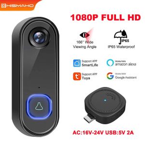 DOORBELL TUYA VIDEO DOORBELL 1080P WIFIワイヤレス屋外防水カメラAC電源セキュリティ保護ホームサーベイランスALEXA Google