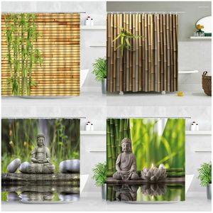 Cortinas de chuveiro zen verde de bambu de pedra buda lótus vela asiático japonês cenário de jardim de banheira de banheiro decoração de banheiro decoração de banheiro