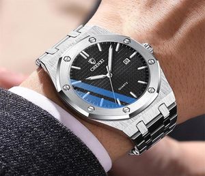 Moda Sıradan Men039S İzler Büyük Dial Gümüş Paslanmaz Çelik Takvim Erkek İşletme Bilgi Swatch Boş Zaman M8507410 için Su Geçirmez Saat