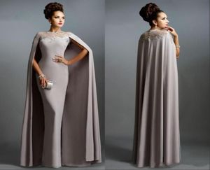 Vintage Formal Sheath Evening Dresses with Long Cape Lace Mother of the Bride Formal Party Plus Size Prom Gowns9727157