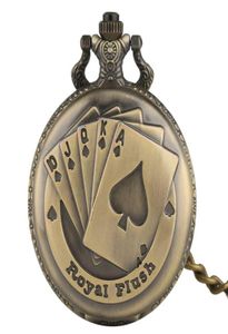 Vintage Bronze Royal Flush Poker Design kwarcowy zegarek kieszonkowy steampunk Cool Naszyjnik Łańcuch dla mężczyzn Women5447055
