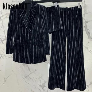 Kvinnors tvådelar byxor 3.3 Klassonbell silver polka dot sammet kostym kvinnor kläder dubbelbröst slim blazer eller hög midja flare shorts