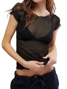 レディースTシャツ韓国の薄いドットメッシュトップ半袖シャツの女性服夏2024年See See Stele TシャツY2K TEESシック