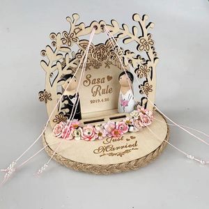 Party Supplies Promotion Holder 1pcs Ring Custom Logo Pink Flower Doll Arched Engagement Marriage Propose Wedding Decoration Pillow