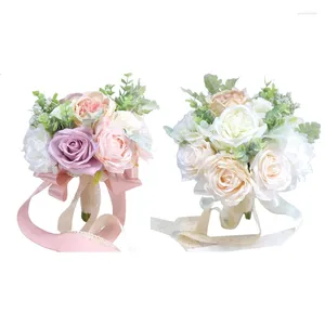 Decorative Flowers Artificial Rose Flower Bouquet With Lace Strap Simulation Wedding For Valentine's Day Bride Pography Props