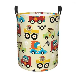 Bolsas de lavanderia Dobring Basket Cartoon Car Racing com Racer Round Storage Bin Large Hortle Clowsible Roupas Toy Bucket Organizador