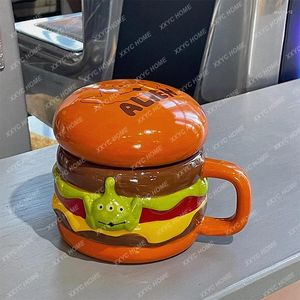 Muggar söt hamburgare rolig och kreativ födelsedagspresent för män kvinnor keramik cup med lock