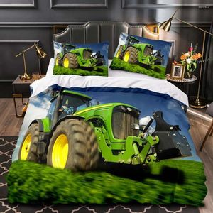 Bedding Sets Boys Tractor Printed Set Men Construction Cars Pattern Comforter Cover For Kids Heavy Machinery Vehicles Duvet