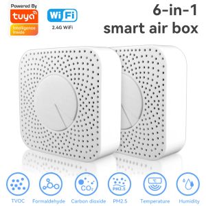 Detector Tuya Smart Home Wi -Fi Smart Air Box Gas Vapa Sensor de Segurança de Segurança Alarme CO2 VOC HCHO PM2.5 Monitor de qualidade do ar para Alexa