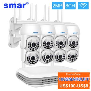 System SMAR Wireless 2MP Camera System Outdoor Waterproof WiFi Security 8ch NVR Two Way Audio Face Detec Color Night Vision PTZ Xmeye