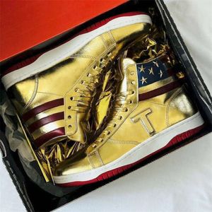 Sneaker t-Men Trump Non arrende mai scarpe casual Shoe Trainer Trumps Summer Genuine Leather Run Sport Designer Flat Designer Gold Shox Box