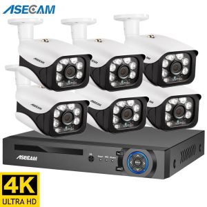 Kameror 4K Ultra HD 8MP Security Camera System Poe NVR Kit Street CCTV Bullet IP Outdoor Home Video Surveillance Set