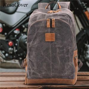 Ryggsäck vintage läder canvas män kvinnors vattentäta 15-tums bärbara anteckningsbok utomhus resor ryggsäckar bergsklättring mochilas