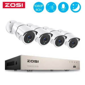 System Zosi 1080pビデオ監視システムスマートアラート8CH 5MP Lite H.265+ CCTV DVR付き4x 2.0mp HD屋外ホームセキュリティカメラ