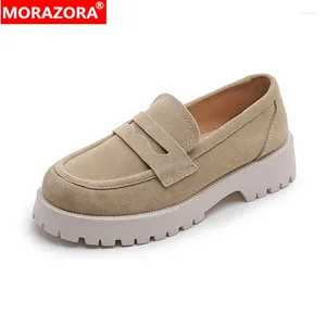 Casual Shoes MORAZORA Plus Size 34-42 Cow Suede Leather Women Loafers Slip On Platform Flat Spring Summer Ladies Office Dress