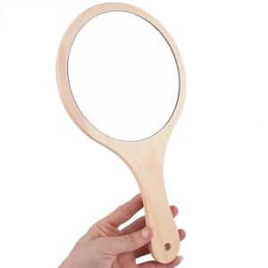 2024 1st Portable Round Wood Mirror Vintage Hand Mirror Make Up Mirrors with Teck for Women Alternativ för vintage handspegel