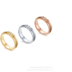 Manufacturer's Direct Sales Classic 925 Silver V Gold Material Popular Fashion Hundred Tower Letter Ring Inlaid with Stone Couple Ring