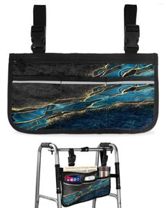 Bolsas de armazenamento abstrato em mármore preto azul malaquite bolsa de cadeira de rodas com bolsos para apoio de braço de braço bolsa de moldura de scooter elétrica