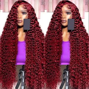 13x4 Deep Wave Fronali Human Capelli Fronti trasparenti 99J Burgundy Burgundy Full Red Rosso HD Curly 240401