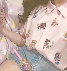 Kadın Tasarımcı Tshirts Kadın Tasarımcı Giysileri Sailor Moon Pink Kısa Kollu Harajuku Kadın Giysileri 2019 Anime Cosplay Sevimli Kısa 7890749