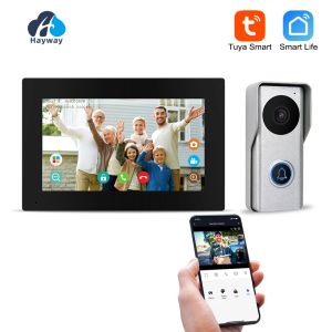 Kapı zilleri tuya 7 inche iPs dokunmatik ekran akıllı ev video intercom sistemi wifi kapı giriş telefon erişim 1080p 110 ° fhd kapı zili kamera