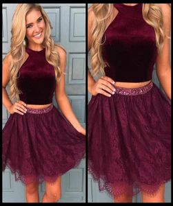 Modest ALine Halter Short Mini Lace Homecoming Prom Dress Two Pieces Cocktail Dress Evening Party Formal Gowns2394995