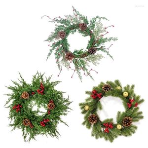 Decorative Flowers Artificial Christmas Wreath Door Hanging With Rattan Branch Pinecones Festival For Front
