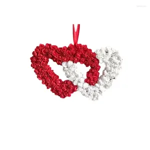 Dekorativa blommor Dubbel kärlek Artificial Rose Valentines Day Wreaths Hjärtformad krans Valentins ytterdörr Belyst Garland