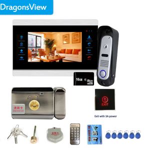 Doorbells DragonsView 7 inç Video Kapı Telefon Kapı Zili Kamerası İntercom Sistemi Kayıt Günü Gece Görme Elektronik Kilit Alüminyum Alaşım