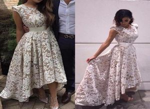 2017 Elegant White Champagne High Low Party Dresses Jewel Neck Cap Sleeve Zipper Prom Cocktail Dresses Homecoming Dresses9890979