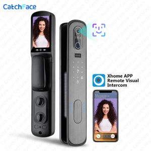 Lås ansiktsigenkänning och videoklipp elektronisk fingeravtryck Front Smart Door Lock Security WiFi App Xhone Digit Viewer Camera Lock