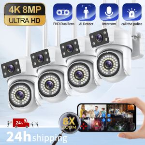 Камеры 8MP 4K PTZ Wi -Fi Camera 1/4pcs Dual Len Human обнаруживает автоматическое отслеживание.