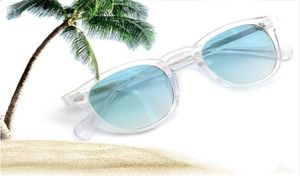 Nyaste Johnny Depp Crystalrim Transparent Blue Solglasögon HD UV400 Lens Beach Holiday Glasses L M S STORLES FULLSET CASE OEM OUTLE7135734