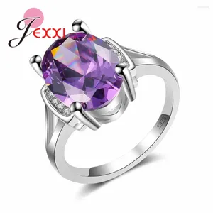 Кластерные кольца Ture Love Noble Purple Crystal Cring для любителей женщин Fine 925 Серебряная серебра