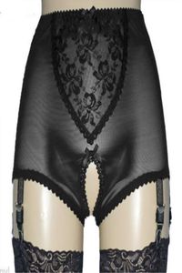 Donne sexy Open Crotch Shorts con fibbie a 4 metal Cinghie cortle in pizzo e maglietta elastica in lettine in maglia con raso BO2030234