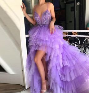 Vestidos de baile de baixo púrpura de púrpura púrpura de tiras de espaguete Apliques de mirol