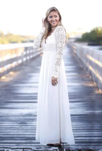 Abiti Abiti da sposa in chiffon Plus Size Vneck ALINE Lunghezza pavimento con maniche lunghe Beach Boho Country Wedding Wedding Gowns