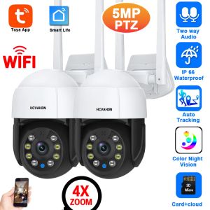 Moduler i full färg nattvision wifi ip säkerhetskamera utanför 5MP Tuya Smart Life Auto Tracking Wireless PTZ CCTV Surveillance Camera