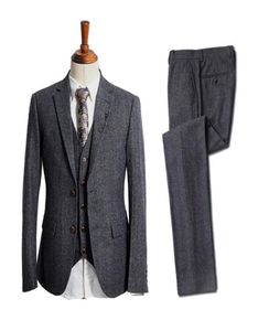 Classy Wool Wedding Tuxedo 2020 Dark Gray Tweed Herringbone Pockets Groom Wear Men039s Suit Vests Groomsmen Outfit Slim Fit Men8393817