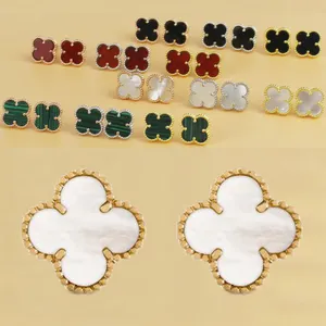 18 -karatowy Złoty Klasyczny urok Four Leaf Clover Clover Studs Projektant mody Biżuteria Elegancka Matka Perłowej Róży i Srebrne Kolczyki dla damskiej wysokiej jakości stadnina